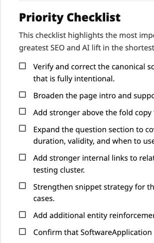 Priority checklist sample